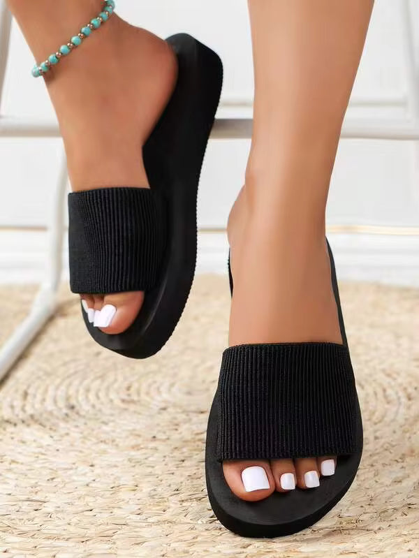 New Season Autumn/Summer Elastic Band Casual Slippers Black Eva Plastic Beach Slippers Lightweight Comfortable Indoor Shoes For Home Simple & Fashionable Slippers