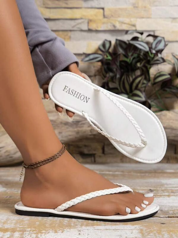 Women's Woven Bohemian Style Beach Flip Flop Sandals, Summer Casual Flat Slippers