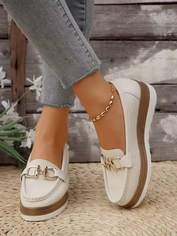 Fall/Winter Comfortable Thick-Soled Slip-On Rocking Shoes, Jeans Shoes Women's Beige Flats With Soft & Flexible Soles,Sneakers For Women